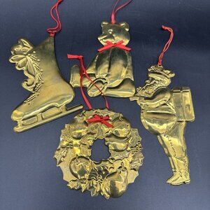 Vintage Department 56 Brass Ornament Wreath Santa Bear Skate Christmas Tree